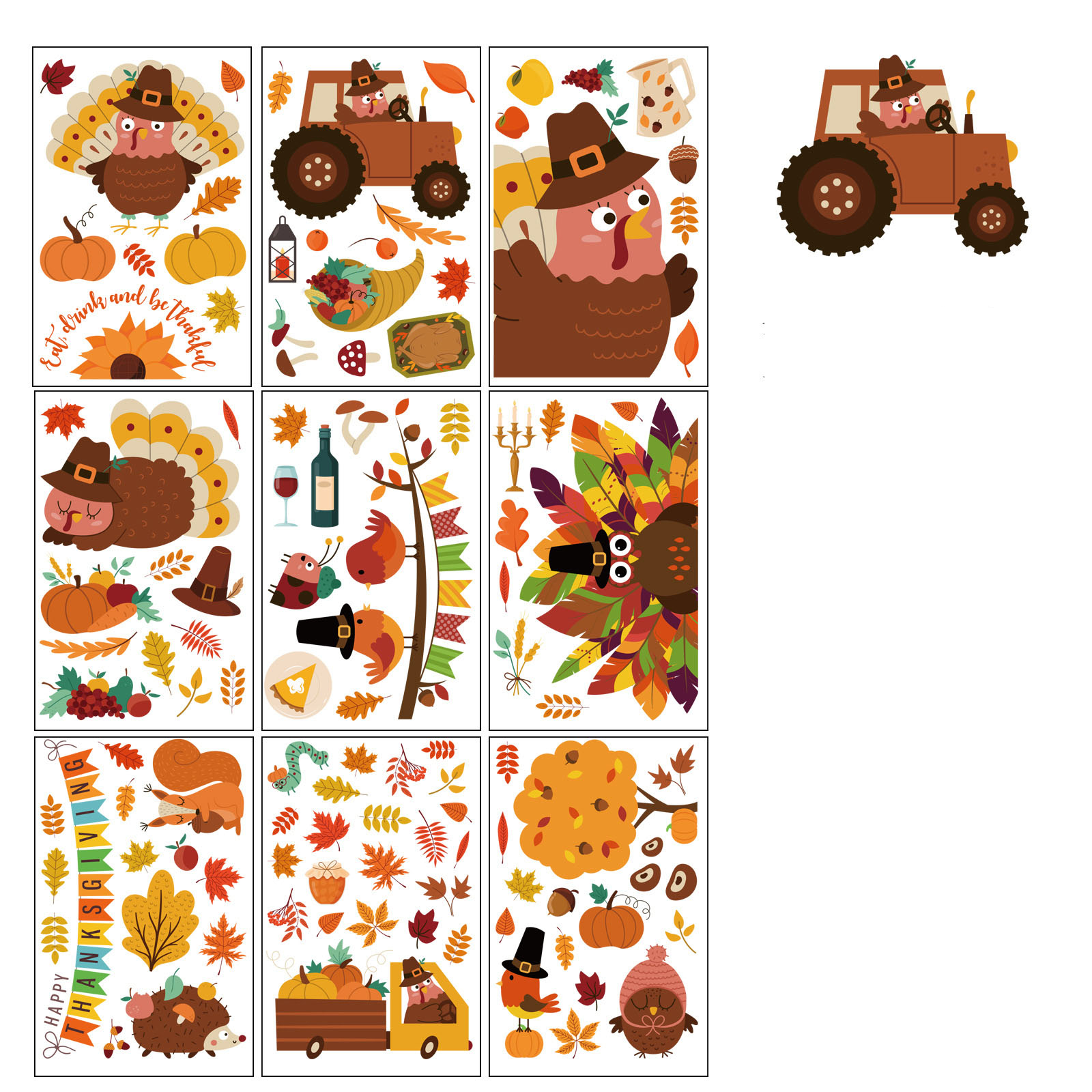(111er Set) Herbst Wandtattoo Aufkleber Home Deko Fenster Sticker - Happy Thanksgiving