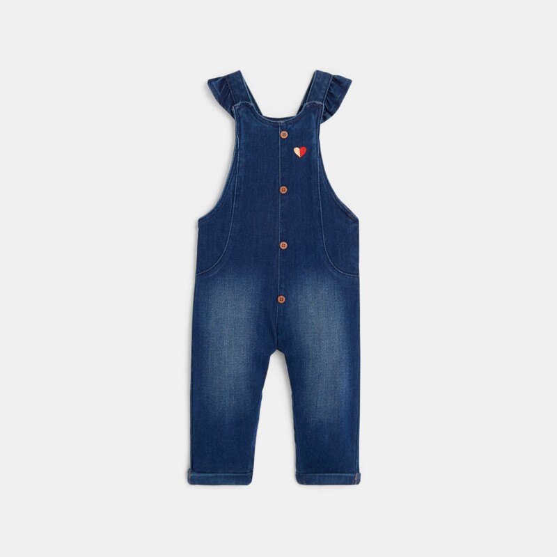 Salopette denim bleue et sweat rayé bébé fille Bleu