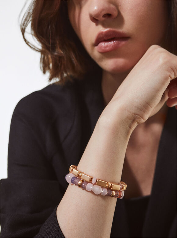 Conjunto de pulseiras elásticas com pedra - Multicolorido