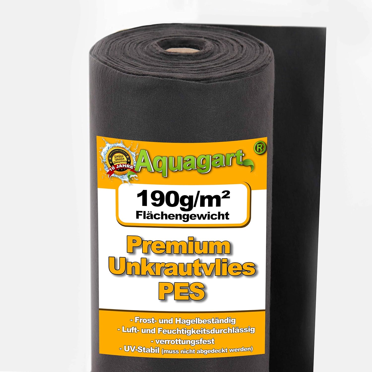 Aquagart 300m Unkrautvlies schwarz - 190g I Unkrautschutzfolie für Garten & Hochbeet I Gartenvlies & Unkrautsperre I Wasserdurchlässige Unkrautfolie & Robustes Schutzvlies 1m breit