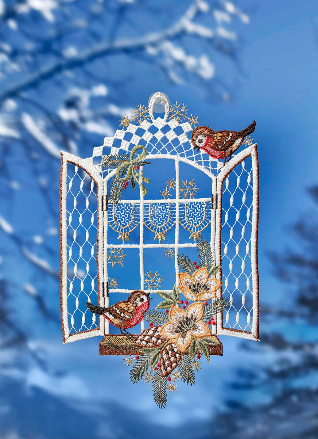 Fensterbild aus echter Plauener Spitze