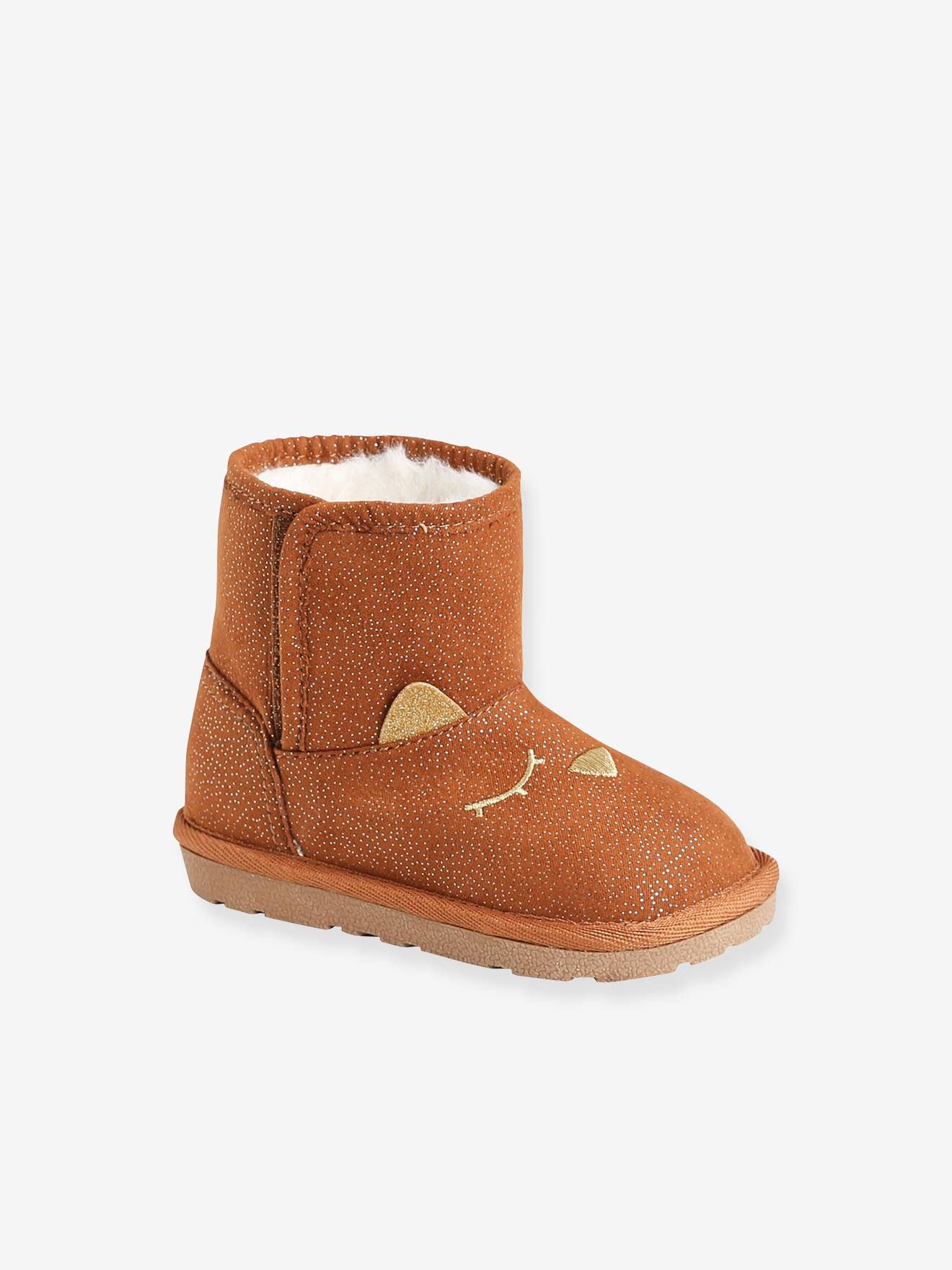 Botas forradas com estampa azul-escura para bebê menina