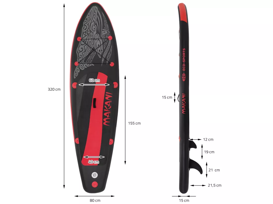Stand up paddle board gonflable noir/rouge 320 cm ECD Germany