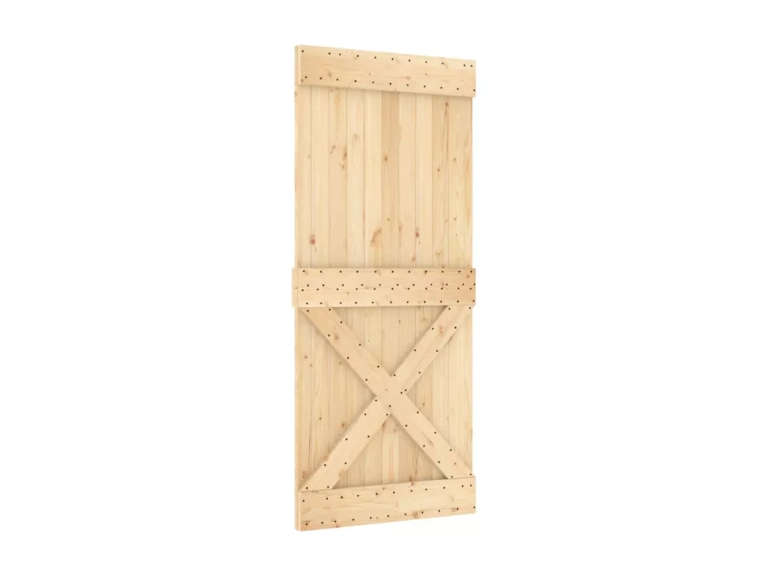 Porte coulissante et kit de quincaillerie 90x210 cm pin massif