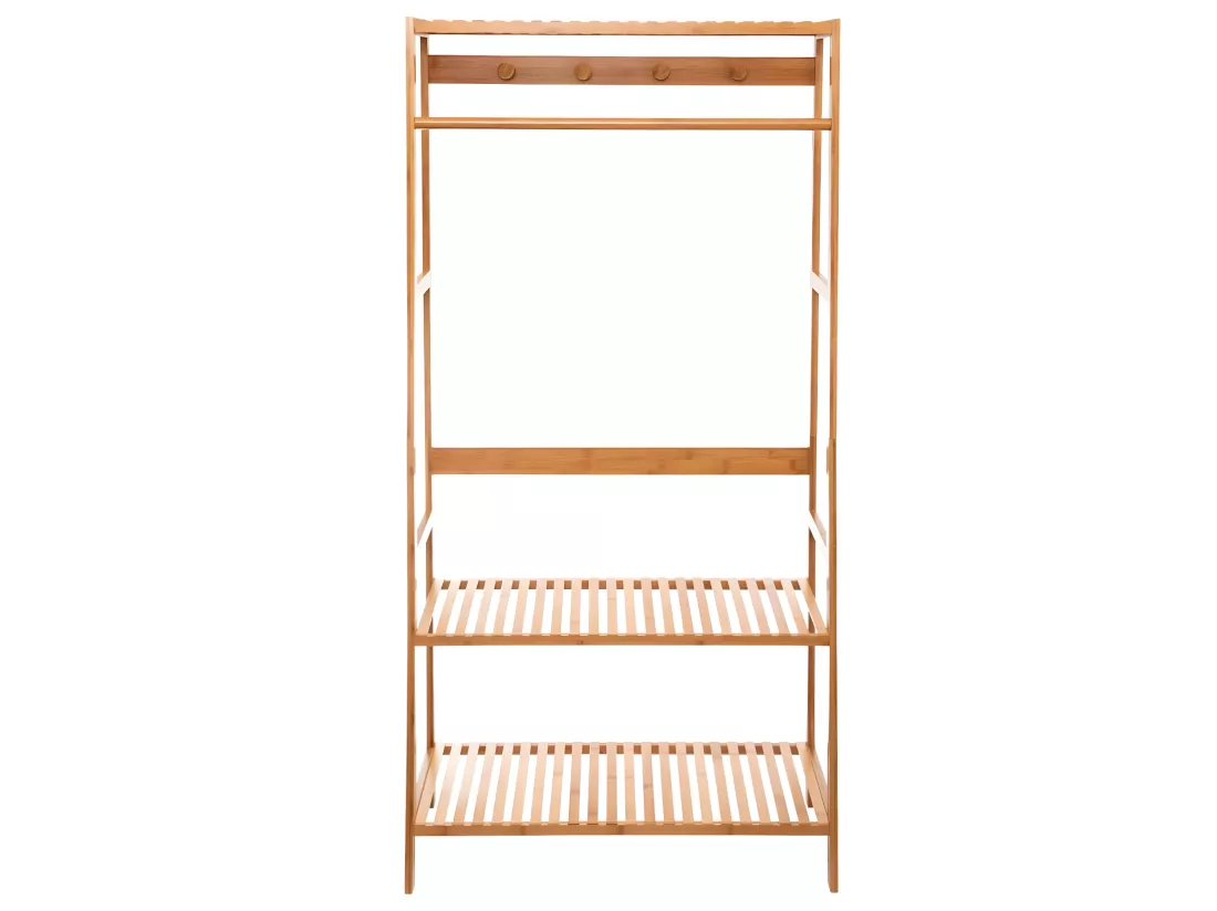 Portant à vêtements en bambou coloris naturel - Hauteur 170 x Longueur 80 x Profondeur 34 cm