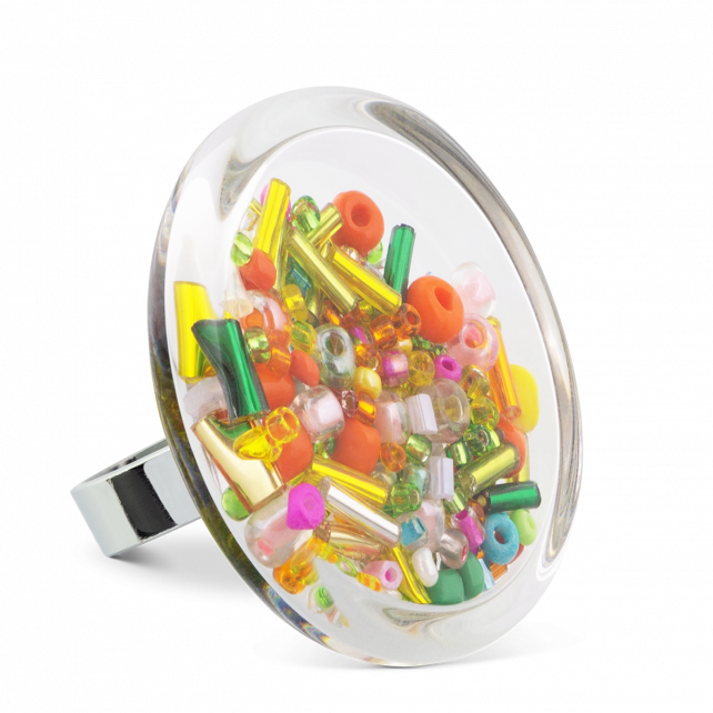 Bague en verre soufflé - Cachou Giga Billes