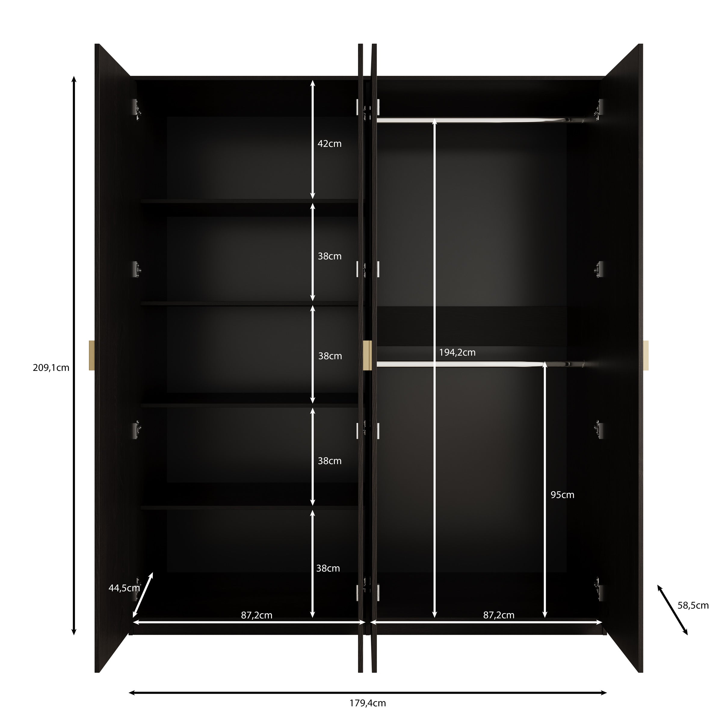 Meubella - Kledingkast Monor - Zwart eiken - 180 cm