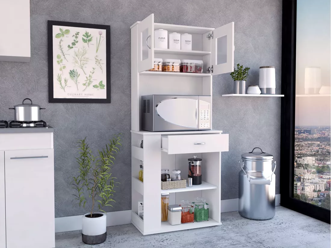Capienza Meuble de cuisine pour micro-ondes, avec 1 tiroir et 2 portes , 169.92 cm X 69.85 cm X 34.79 cm , Blanc
