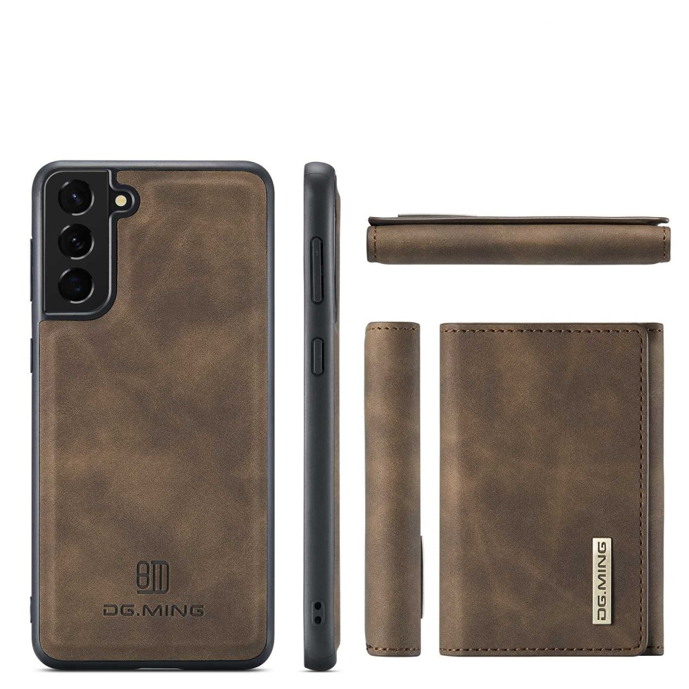 2in1 Samsung Galaxy S23 5G Leder Hülle Wallet   Magnetisches Kreditkartenfach - Dunkelbraun