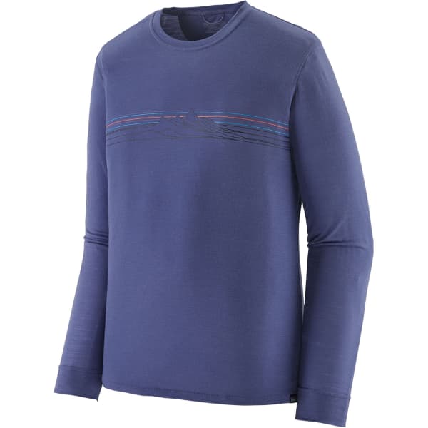T-shirt randonnée PATAGONIA M'S L/S CAP COOL MERINO BLEND GRAPHIC SHIRT STRATA STRIPE/SOLSTICE PURPLE