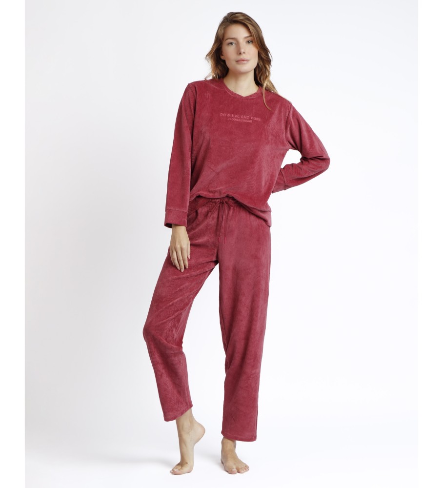 Pijama Admas ADMAS de veludo vermelho manga comprida