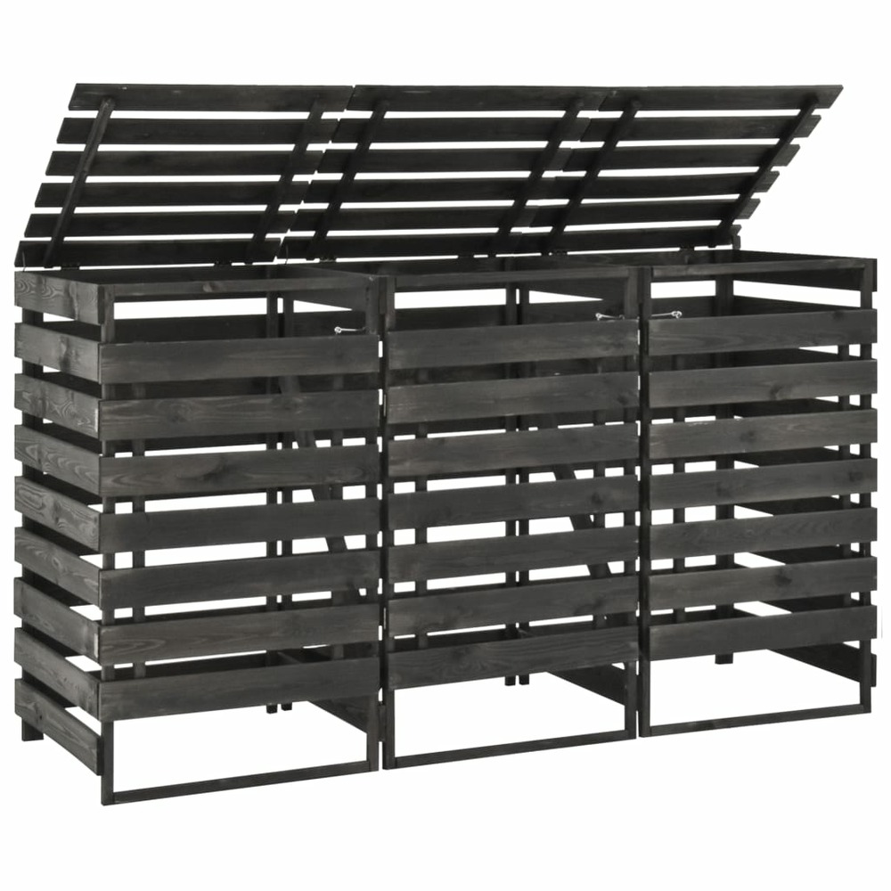 Abri de poubelle triple 210x75x121 cm bois de pin massif peint