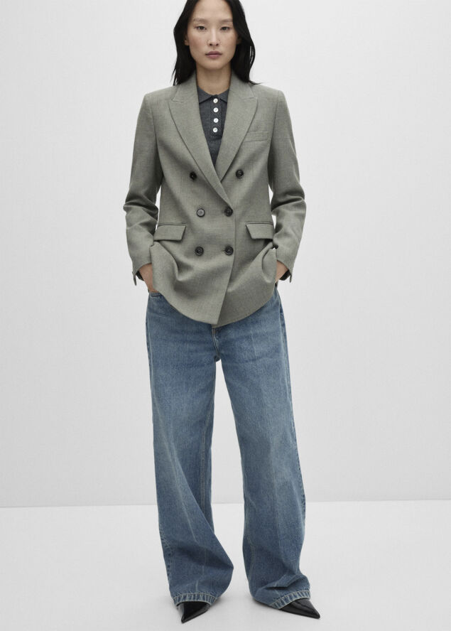 MANGO Double-breasted suit jacket Lt pastel grey