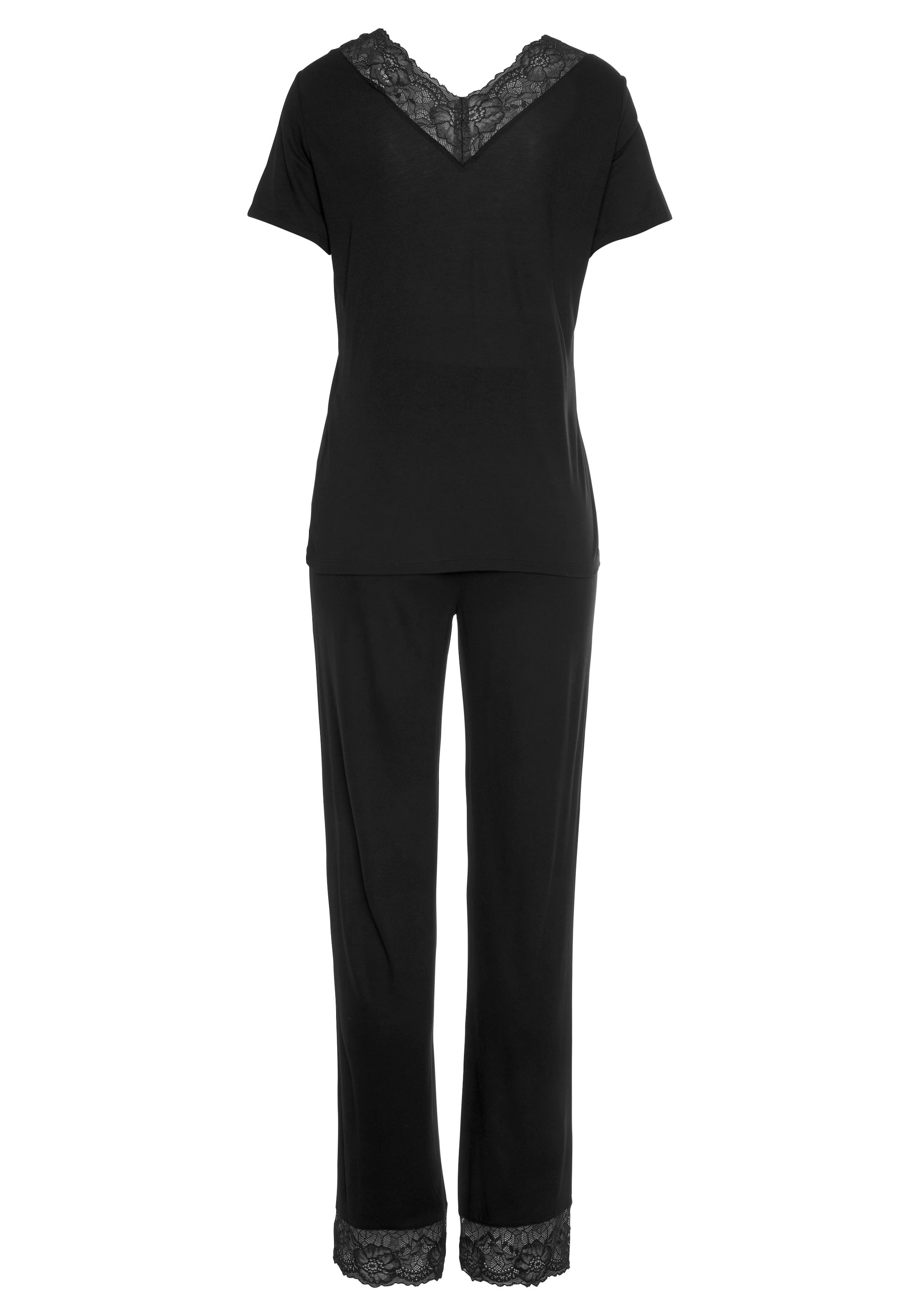 LASCANA Pyjama, 2 Stk. mit Spitzeneinsätzen