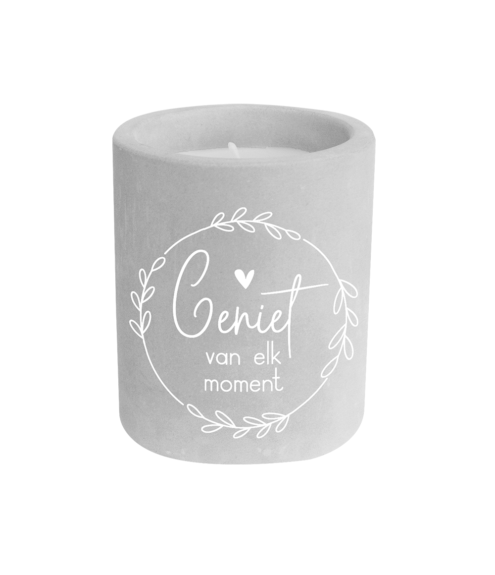 Grijze Cement Kaars Geniet 8cm