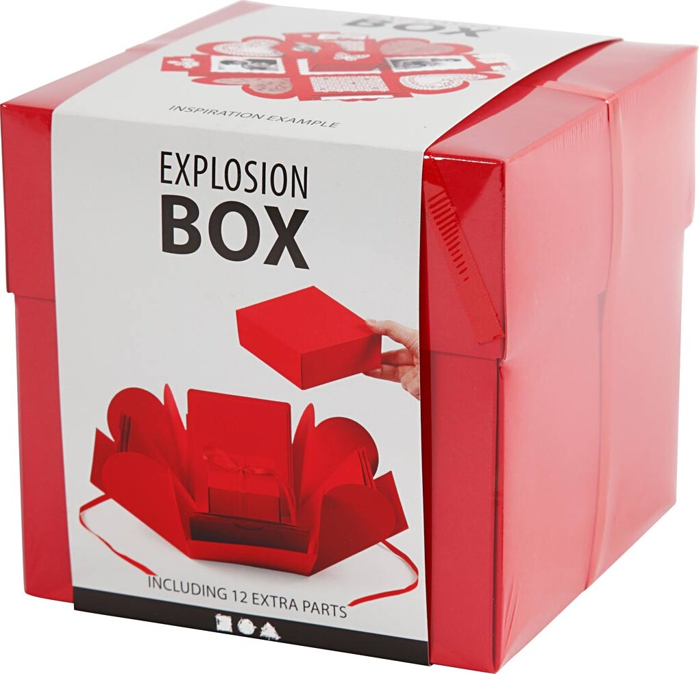 Explosion Box - Str. 7X7X7,5+12X12X12 CM - Rød - 1 Stk