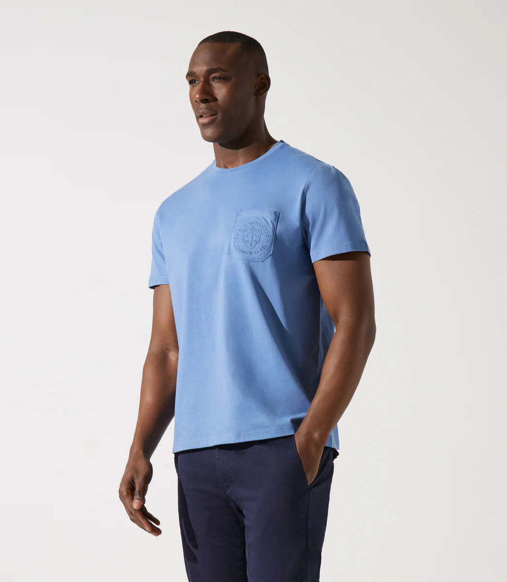T-shirt col rond poche logo indigo GABRIEL