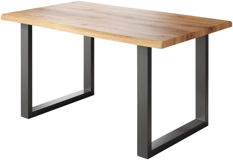 Loreno Esstisch - 200 cm x 100 cm – 4 cm MDF Tischplatte, Wildeiche-Optik – U-Gestell – Schwarz - Perfekt für Esszimmer und Küche
