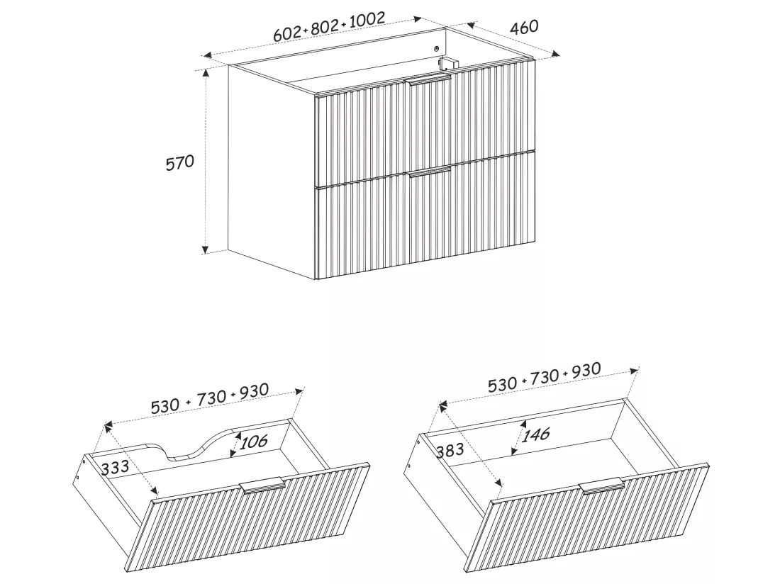 Meuble sous lavabo de salle de bain - Gris roche et chêne Wotan - L60-H57-P46 - LUXILO