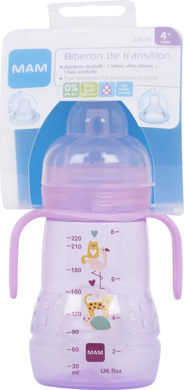 Biberon de Transition 220 ml 4 Mois et + - Couleur : Rose - 1 Biberon