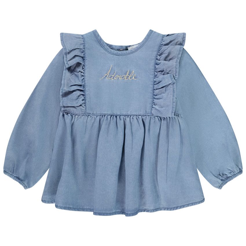 Tunique manches longues effet jean pour bébé fille - Bleu