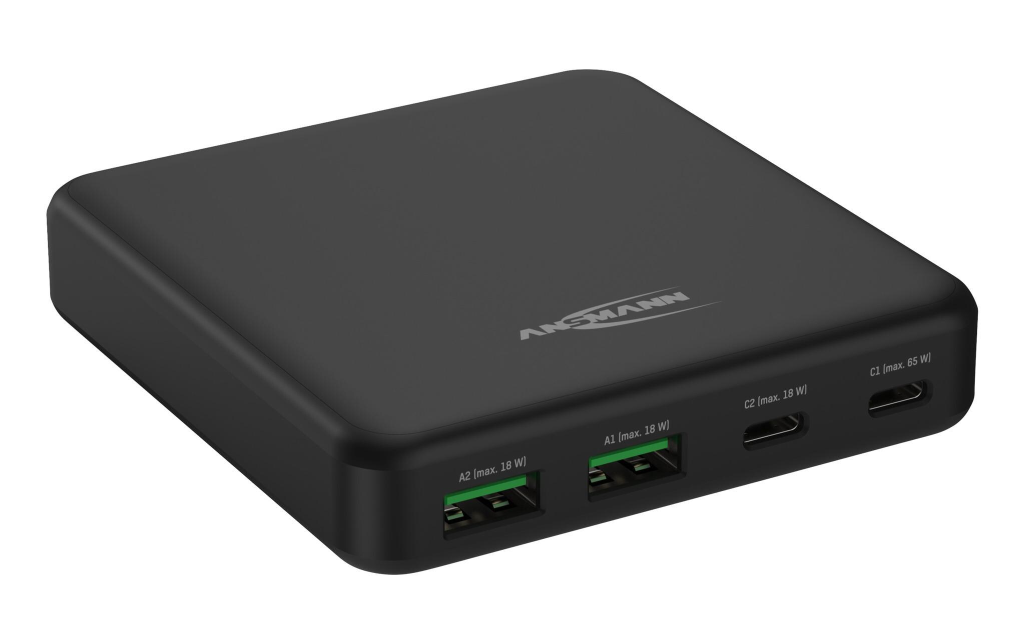 USB-Ladegerät Desktop, 2 x USB-Typ-C, 65 W, DC465PDMobiler, schnellladefähiger Zusatzakku mit zwei USB-Ladebuchsen