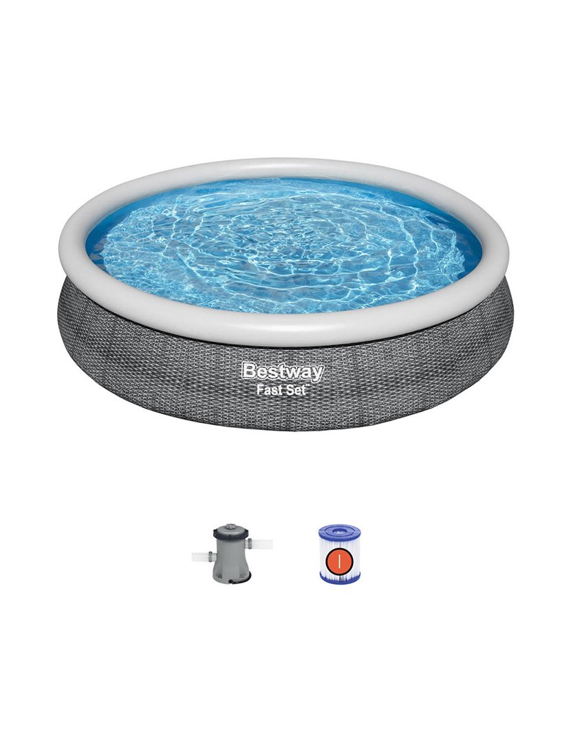 Round Rattan Inflatable Pool 366x76cm Grey