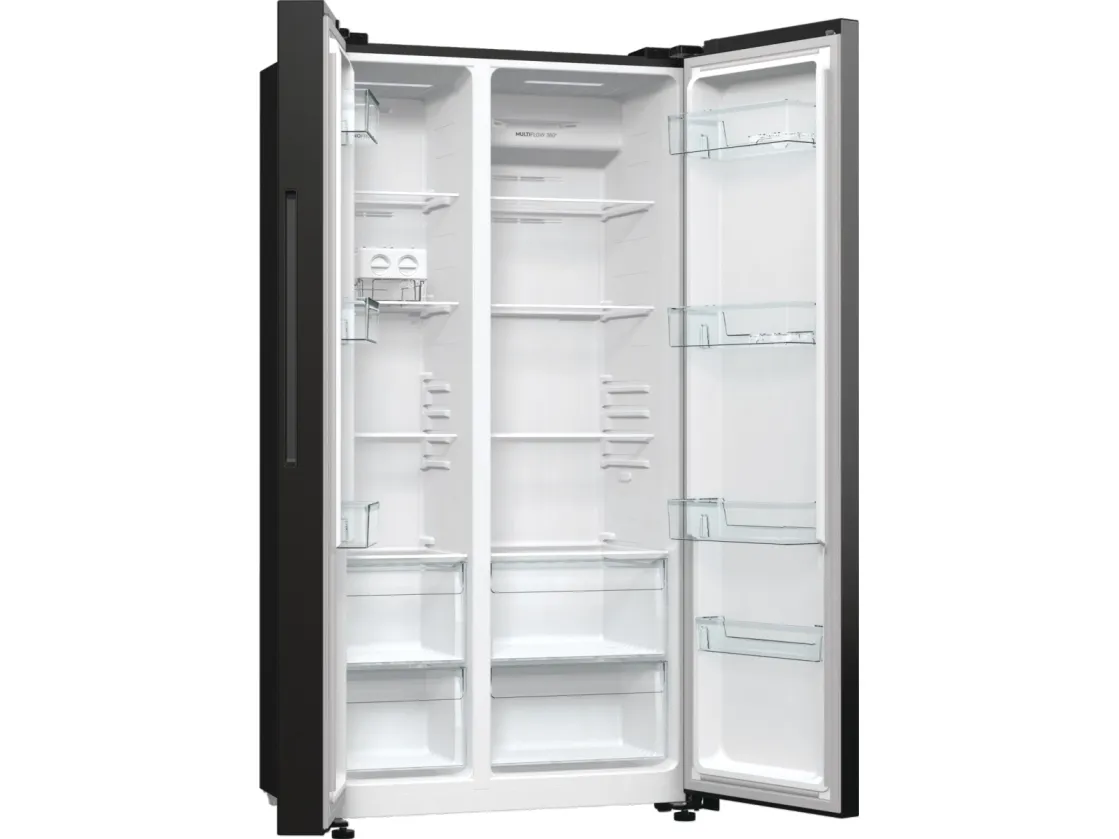 Gorenje NRR9185EABXL, Fritstående, Amerikansk dør, Sort, Berøring, LED, På døren