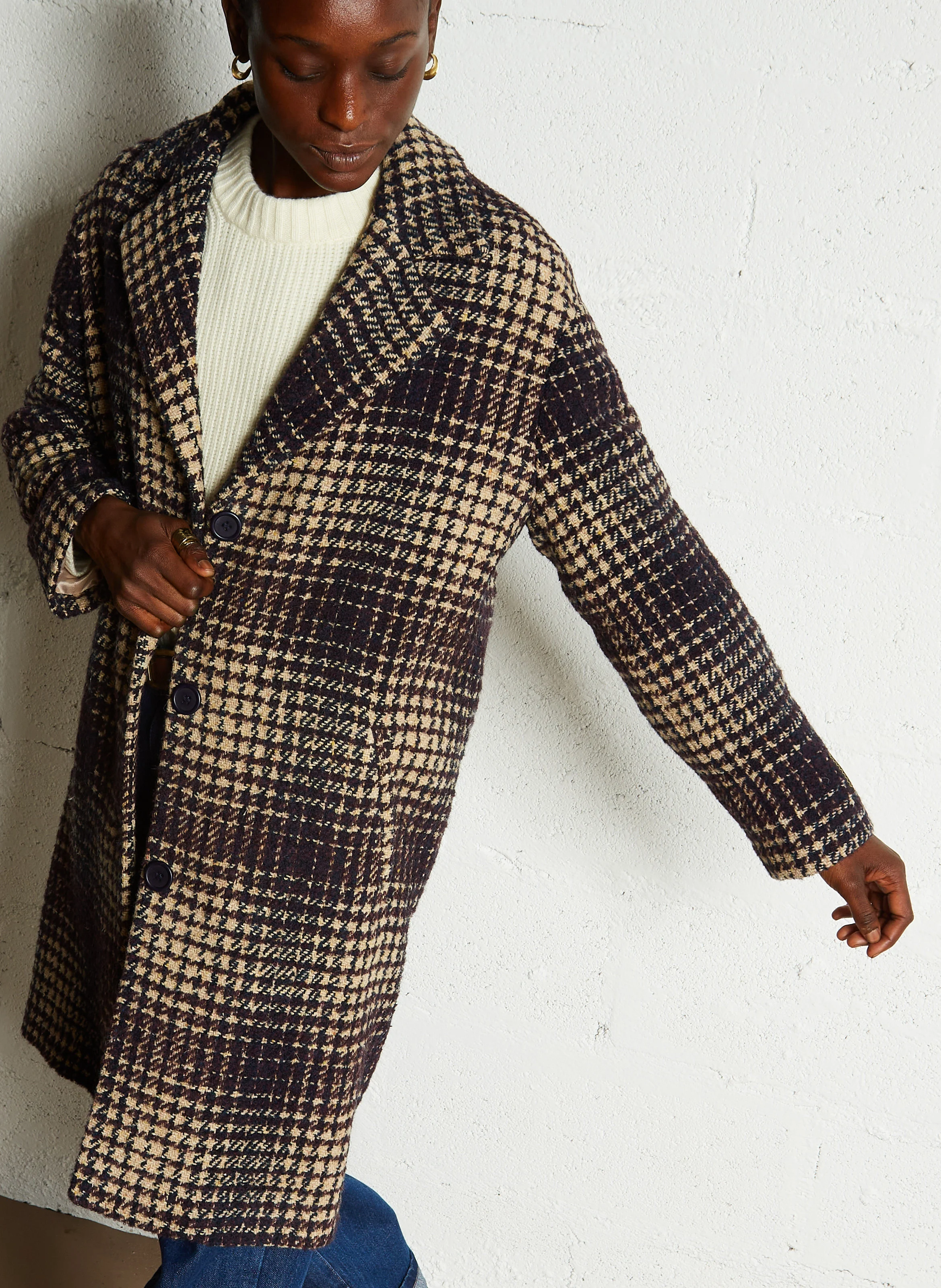 MILENA - Manteau long tweed en laine mélangée | Rouge