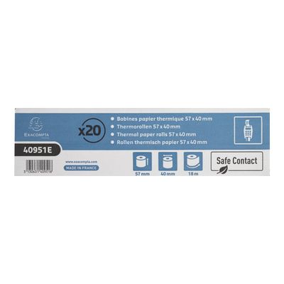 Exacompta - 20 Bobines thermiques - rouleaux TPE Safecontact - 1 pli - 57 x 40 x 12 mm - 18 m