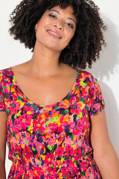 Jersey-Midikleid, A-Line, floraler Alloverdruck