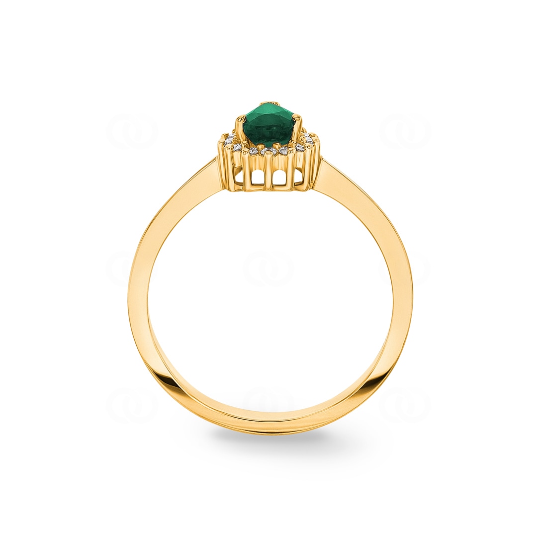 Damenring 750/18 K Gelbgold mit Diamanten 0.11 ct H/si & Smaragd 0.34 ct
