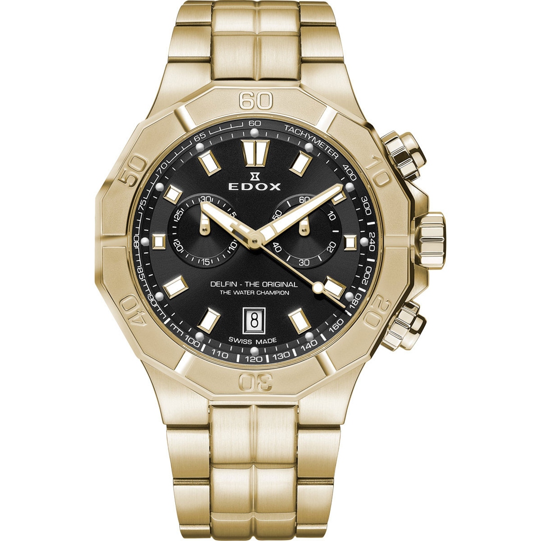Edox Delfin Chronograph Goldig / Schwarz