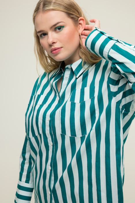 Hemdbluse, oversized, Streifen, Langarm