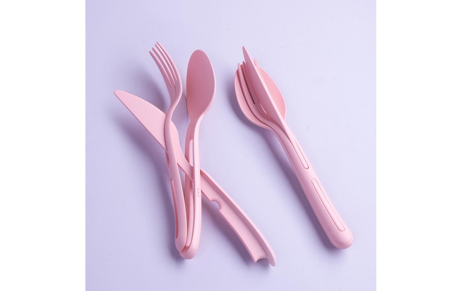 Besteck-Set to go Klikk 3-teilig, Sweet PinkWiederverwendbares Reisebesteck aus hochwertigem Kunststoff