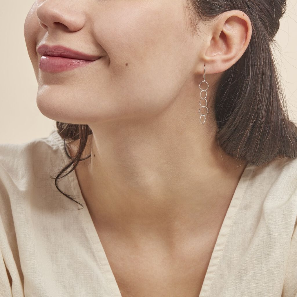 Boucles D'oreilles Pendantes Bulle Argent Blanc