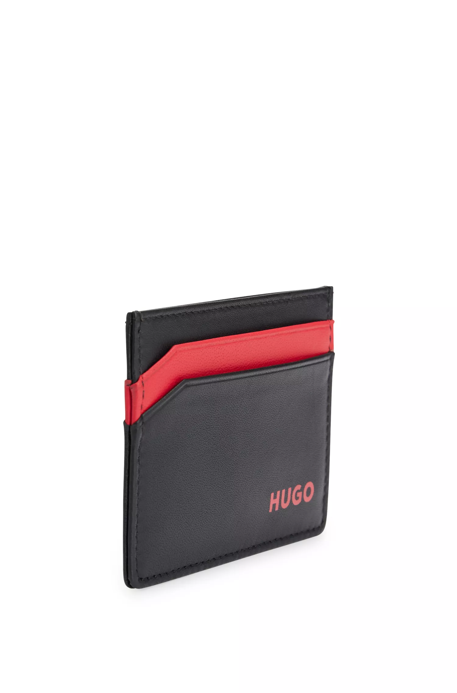 Porta-cartões HUGO em couro vermelho com logotipo.