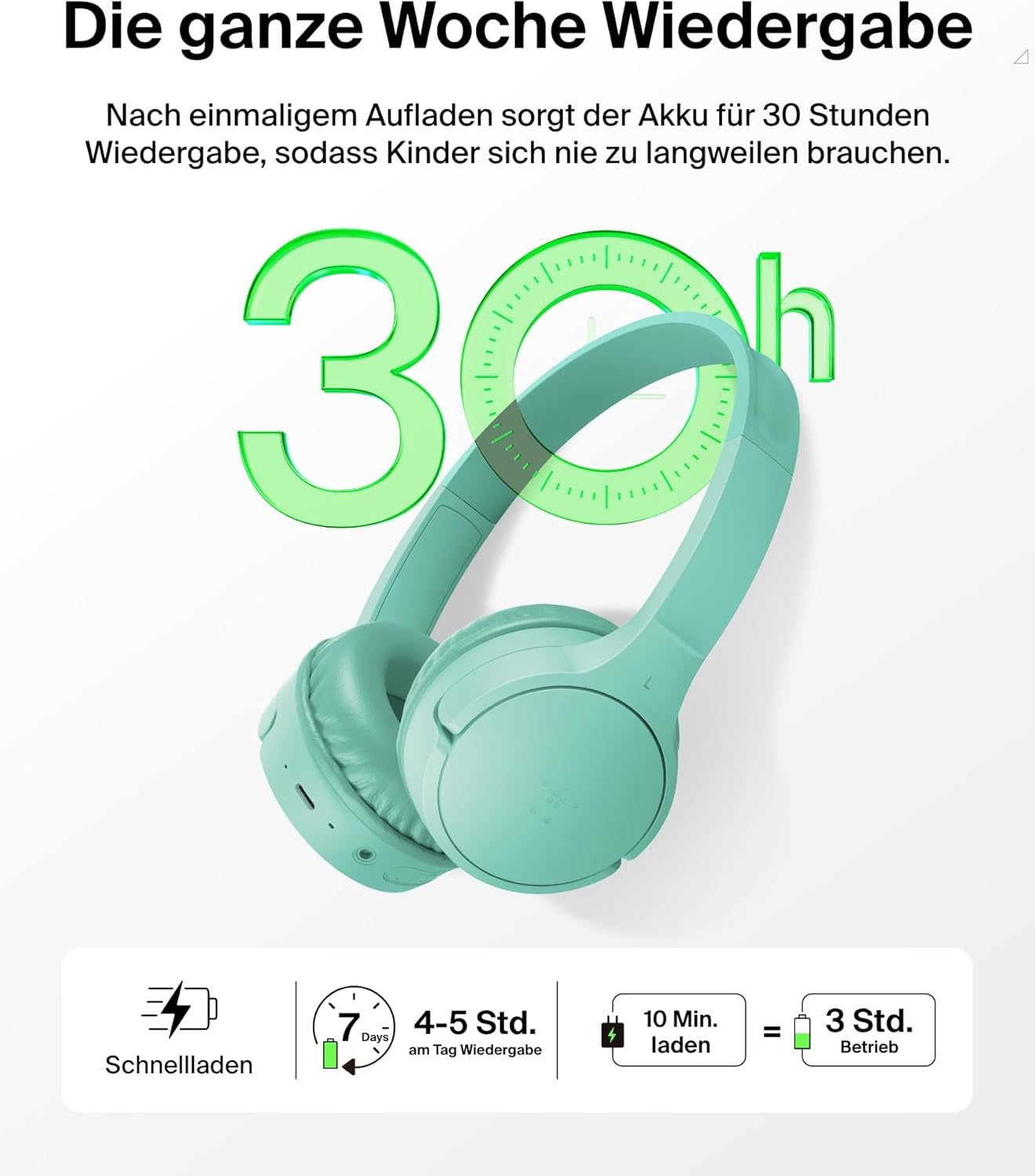 SoundForm Mini Wireless Bluetooth On-Ear Kinder Kopfhörer mit Mikrofon   85dB Lautstärke-Begrenzung (AUD002HQMNV3) - Mint