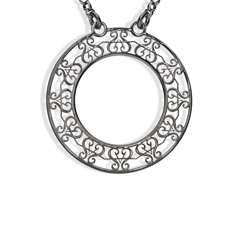 Collier Argent Grand Cercle Motif Orus Noir