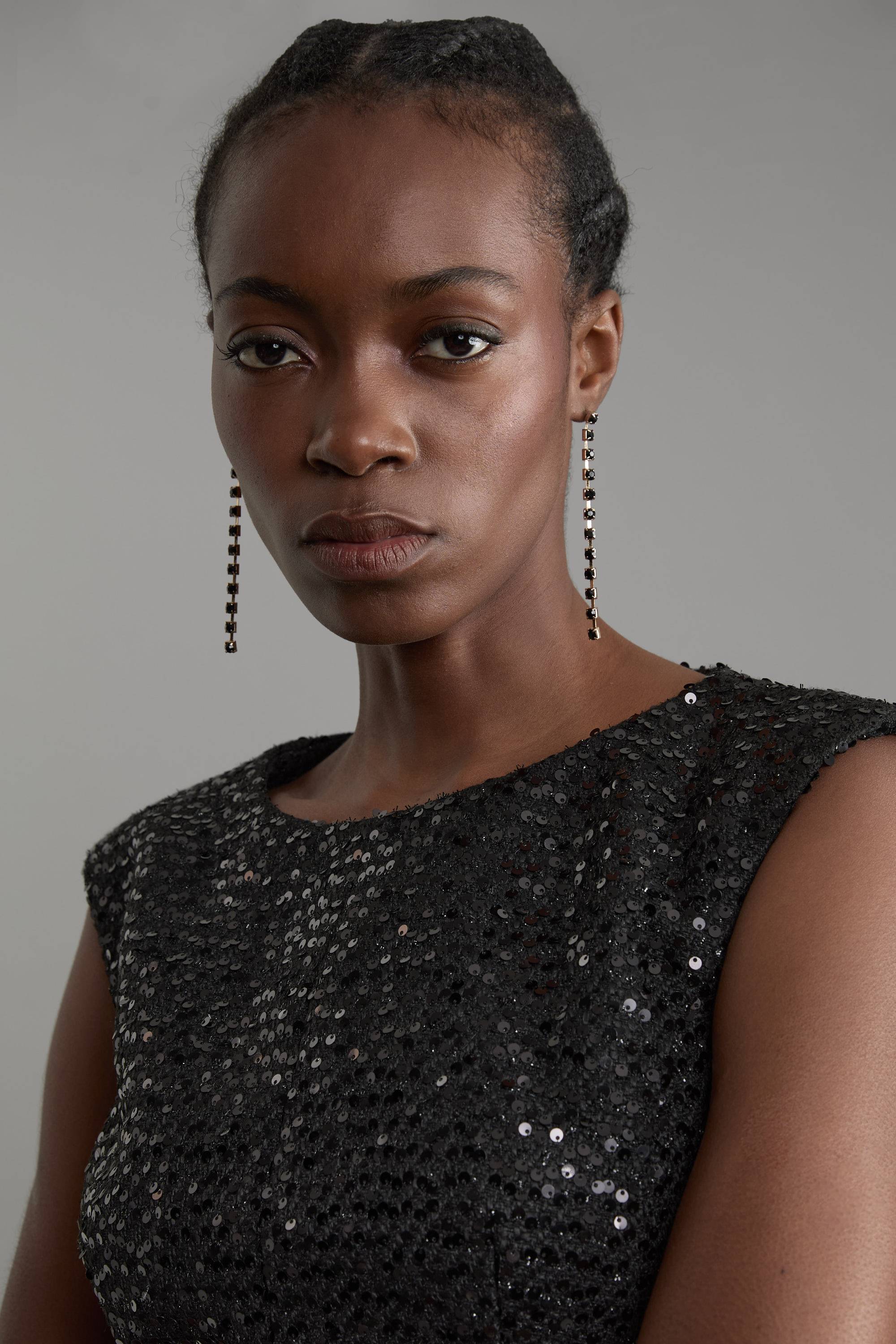 KarenMillen Robe midi sur-mesure en tweed à sequins avec taille basse