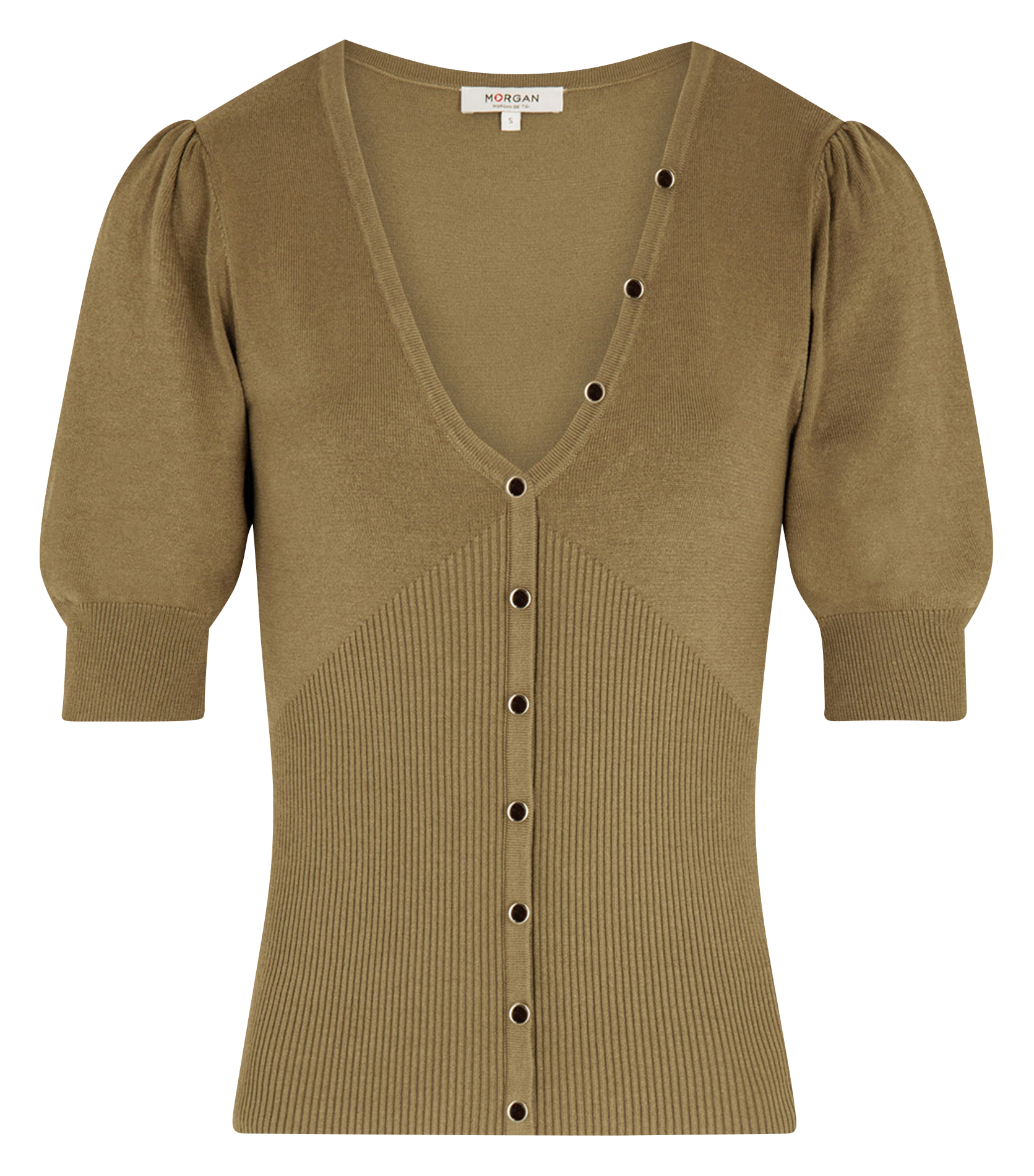 MANIHI - Pull ajusté manches courtes boutonné | Vert