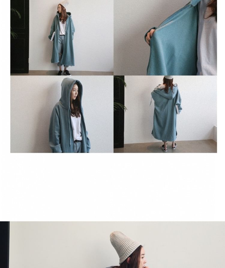 Rred - Lange hoodie met effen ritssluiting en ritssluiting