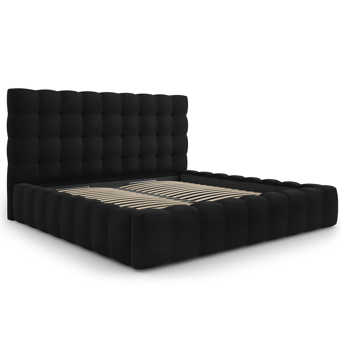 Cosmopolitan Design Lit avec coffre de rangement Bali Velours noir - 200x200 cm
