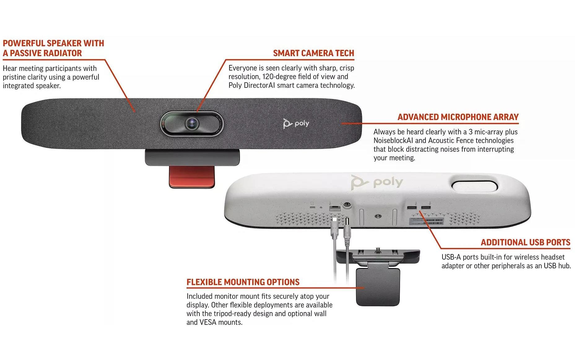 Poly Studio R30 USB Video Collaboration Bar 4K/UHD<br>USB-Video-Bar für kleine Konferenzräume