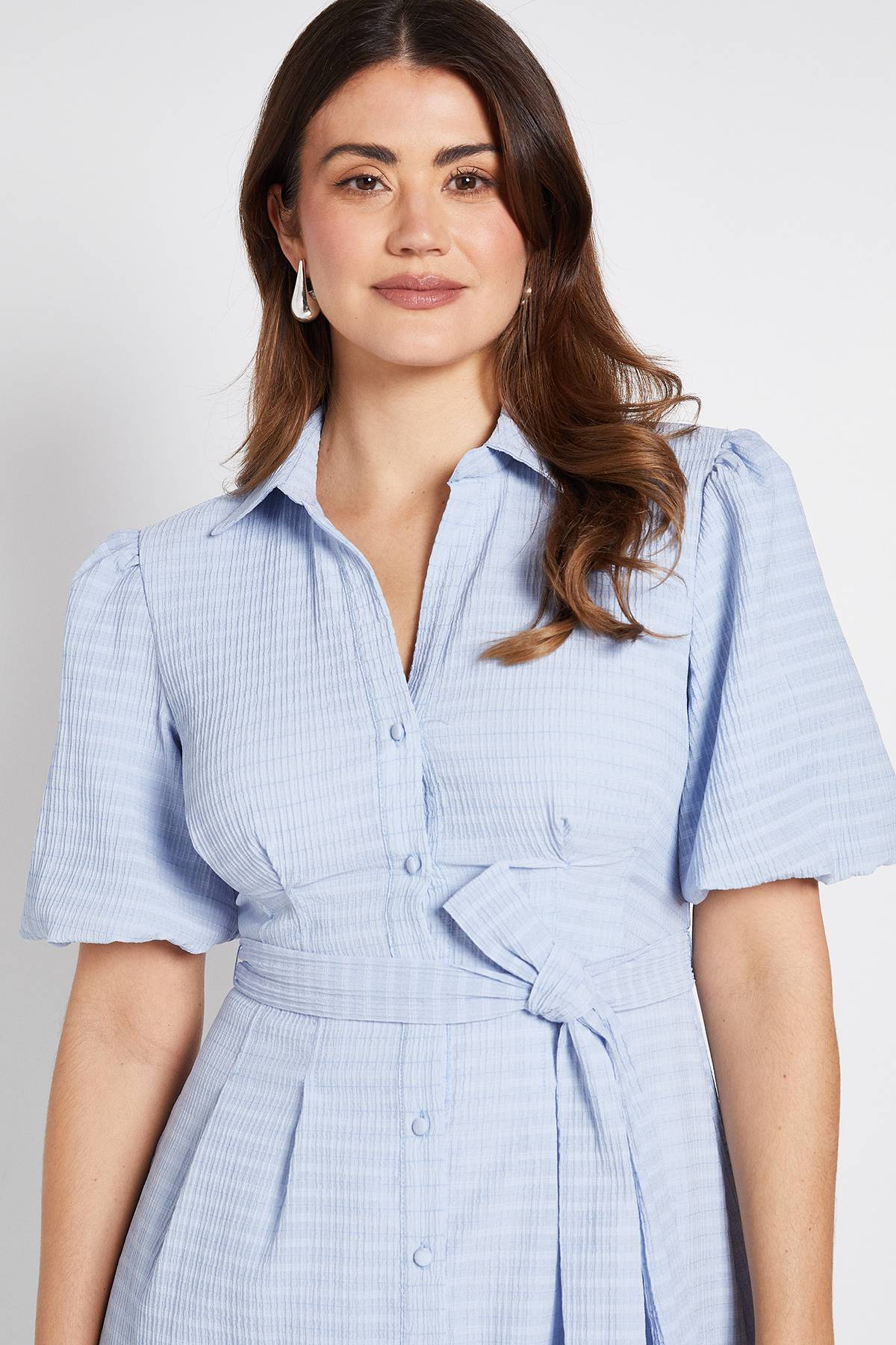 Wallis Robe Chemise En Organza Texturé À Manches Bouffantes
