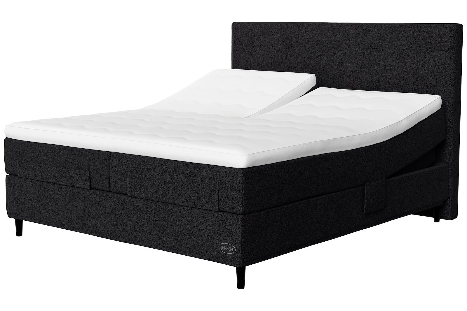 Carat  Aqtive II regulerbar seng 180x200 cm tekstil 179 antrasitt, medium/fast, seamless, sleep III split topper overmadrass, conic 14 cm sorte ben + støtteben, gavl selges separate