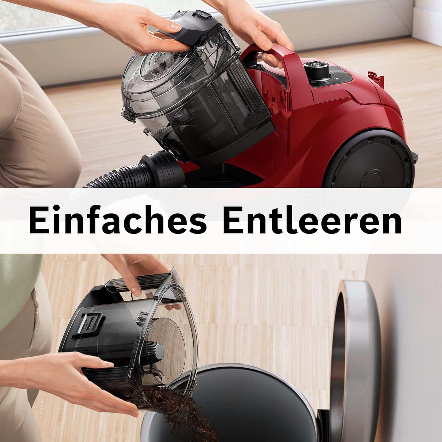 Bosch Staubsauger beutellos Serie 4 BGS21CAR, Hygiene-Filter, 10 Jahre Motorgarantie, XXL-Polsterdüse, XXL-Fugendüse, Mini-Turbo-Düse, Fahrzeug-Innenreinigung, hohe Saugkraft, kompakt, 750 W, rot