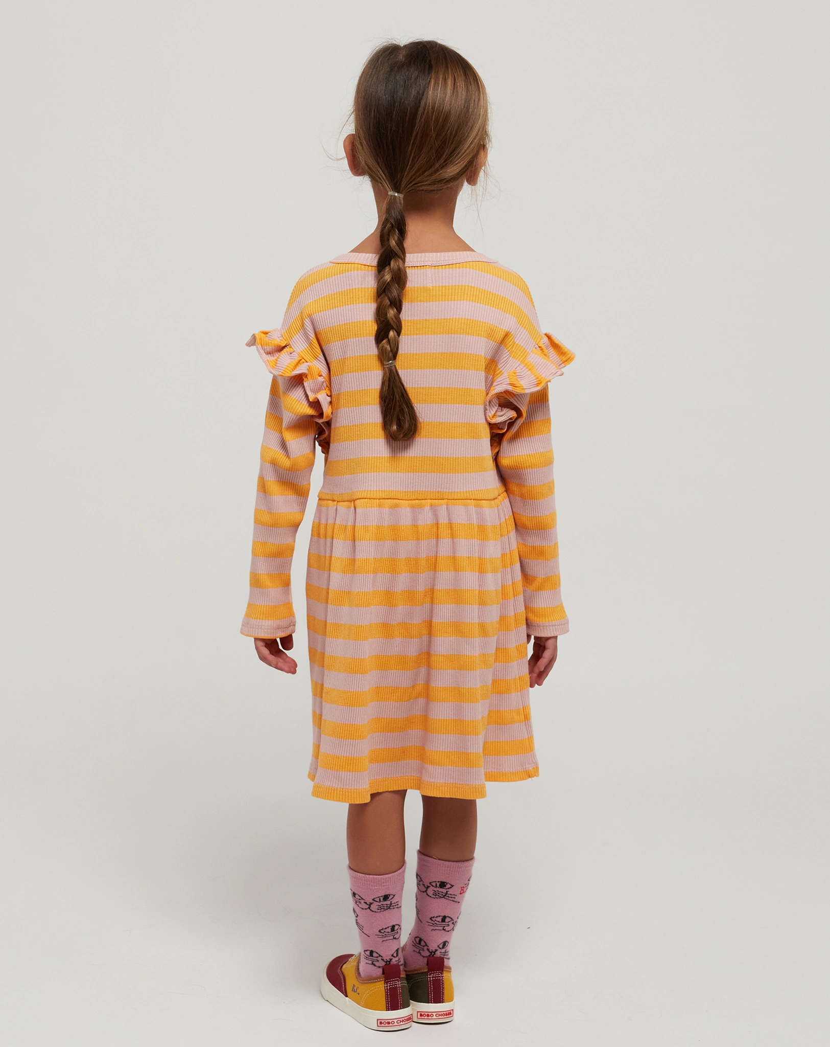 Langarm-Kleid HORIZONTAL STRIPES in gelb