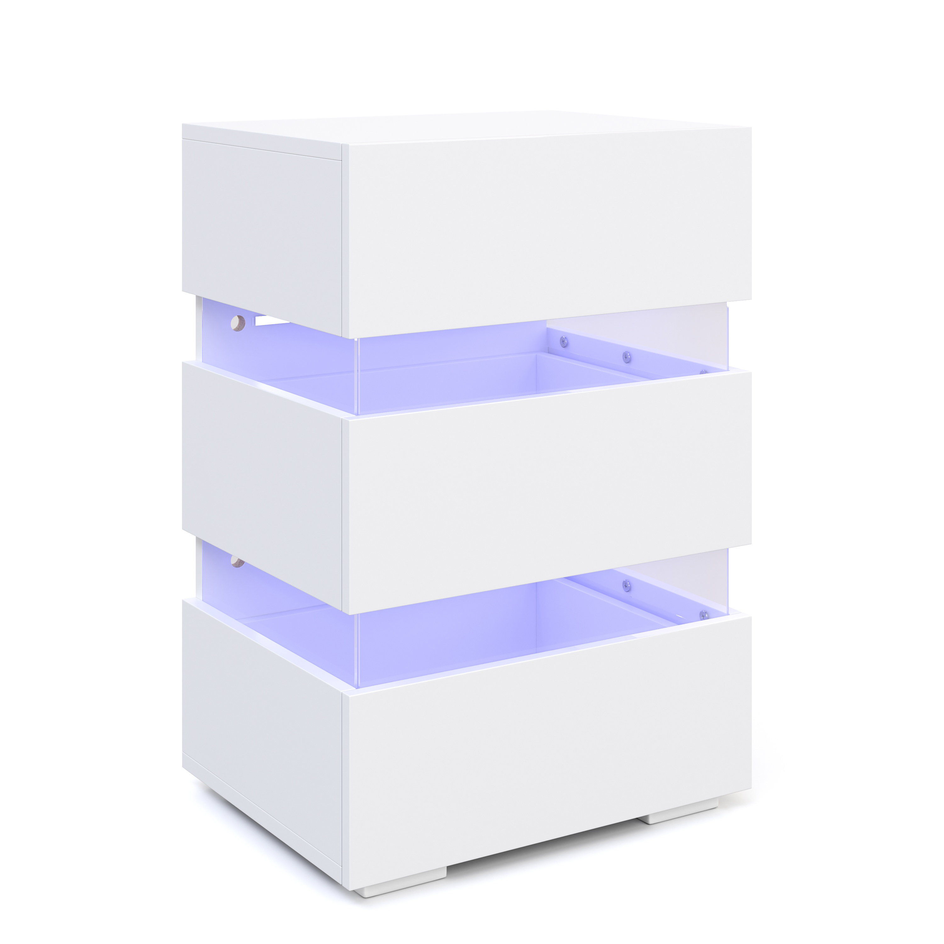 Nachttisch LED BONO mit 3 Schubladen weiss