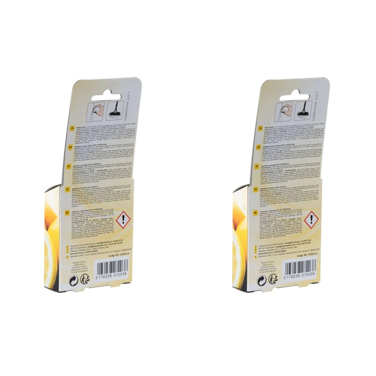 Lot de 2 x 4 Sachets de granulés de parfum pour aspirateur à la citron